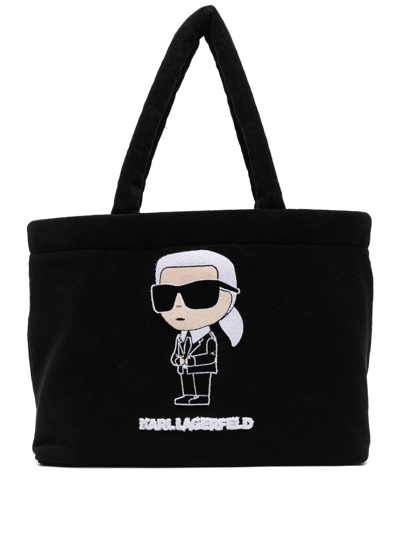 Karl Lagerfeld Ikonik Logo-embroidered Tote Bag In Black