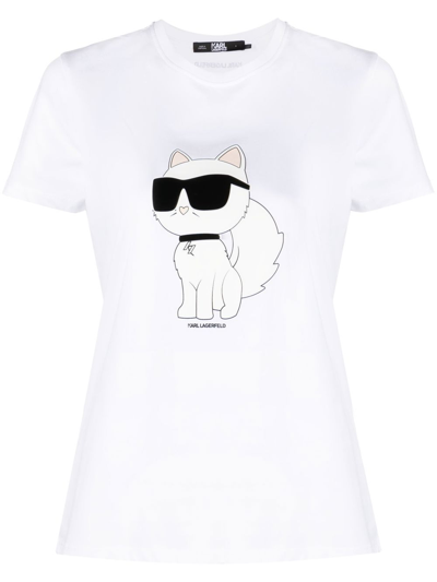 Karl Lagerfeld Ikon Choupette Organic-cotton T-shirt In White