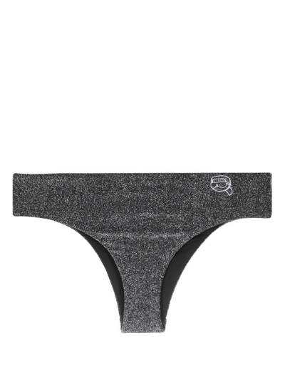 Karl Lagerfeld Ikonik 2.0 Lurex Bikini-bottom In Grey