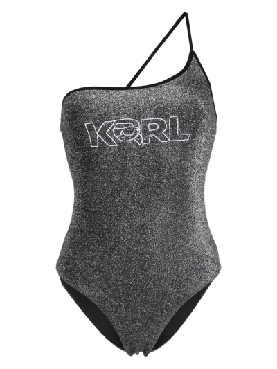 Karl Lagerfeld Ikonik 2.0 Lurex Swimsuit In Black