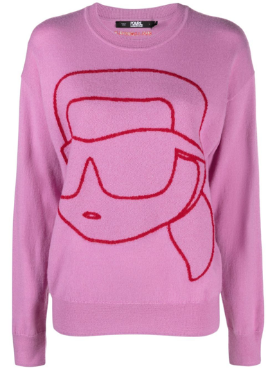 Karl Lagerfeld Ikonik 2.0 Crew Neck Sweater In Pink