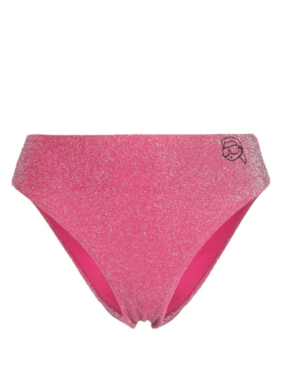 Karl Lagerfeld Ikonik 2.0 Lurex Bikini-bottom In Pink