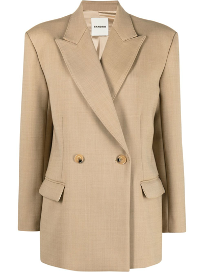 Sandro Double-breasted Blazer In Sand