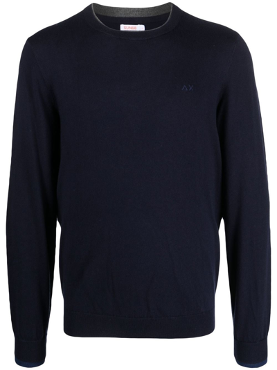 Sun 68 Embroidered-logo Crew-neck Sweater In Blue