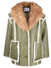 Stand Studio Faux-leather Double-breasted Coat In Green