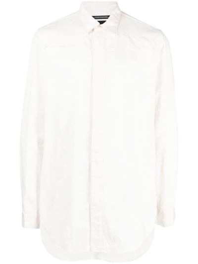 Julius Fold-detail Long-sleeved Shirt In White