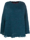 Vitelli Distressed-effect Knit Jumper In Blue