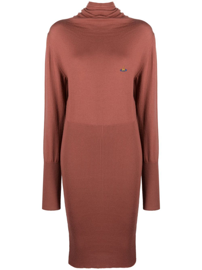 Vivienne Westwood Orb-detail Roll-neck Sweater Dress In Orange