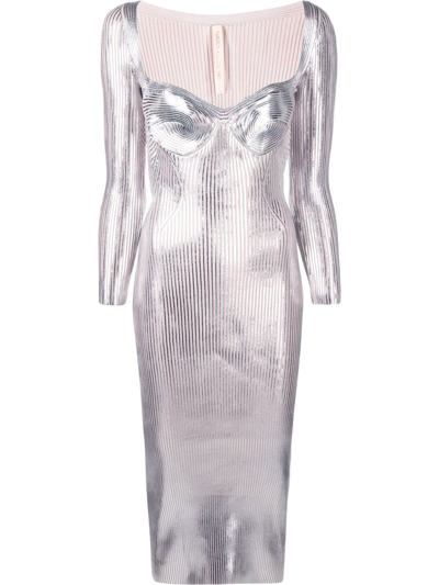 Maria Lucia Hohan Helen Metallic Sweetheart-neck Dress In Grey