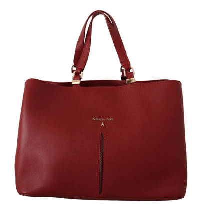 Patrizia Pepe Red Leather Double Handle Strap Handbag Women Bag