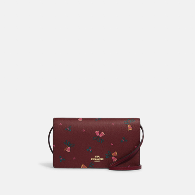 Coach Outlet Anna Foldover Clutch Crossbody With Holiday Bells Print In Red