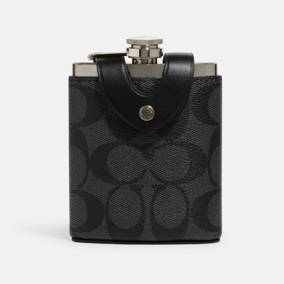 Coach Outlet Flask In Signature Canvas In Black