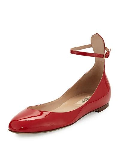 Valentino Garavani Tango Patent Ankle-strap Flat In Rosso