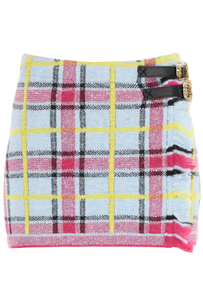 Cormio Tracy Checked Mohair-blend Mini Skirt In Light Blue