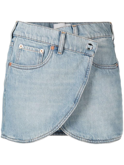 Coperni Asymmetric Denim Mini Skirt In Blue