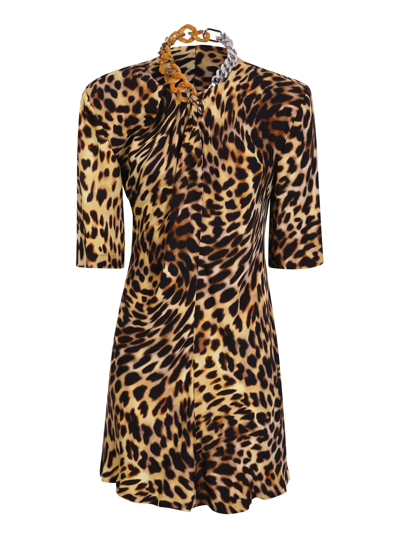 Stella Mccartney Chain-embellished Neck Leopard Print Dress In Pink