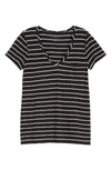 Caslon Rounded V-neck T-shirt In Black- White Julia Stripe