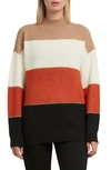 Halston Stripe Mock Neck Sweater In Russet Combo