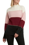 Halston Stripe Mock Neck Sweater In Bordeaux Combo