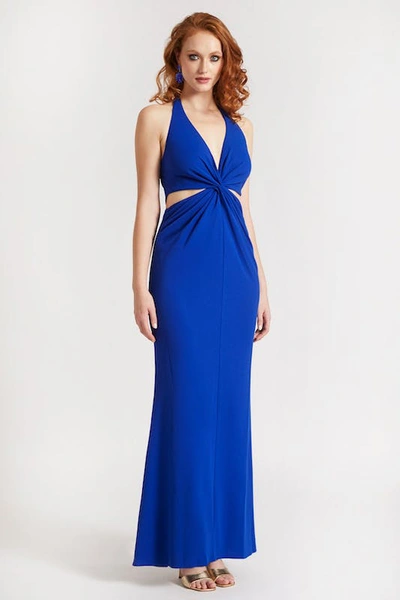 One33 Social Cutout Twisted Crepe Halterneck Gown In Blue