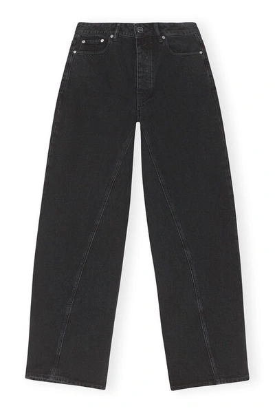 Ganni Magny Wide-leg High-rise Organic-cotton Denim Jeans In Washed Black/black