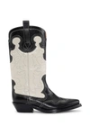 Ganni Mid Shaft Embroidered Western Boots In Black/egret