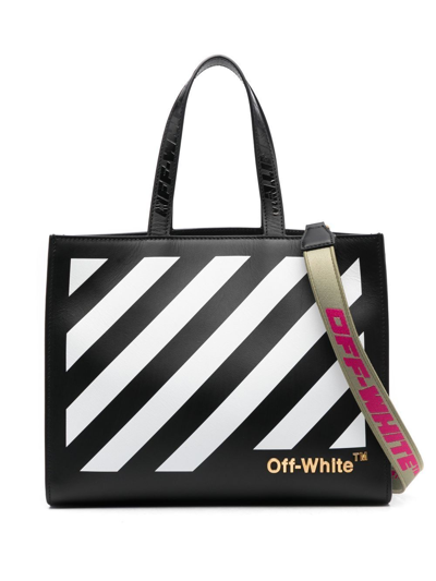 Off-white Diag Hybrid Shop 28 Leather Tote Bag In Black White
