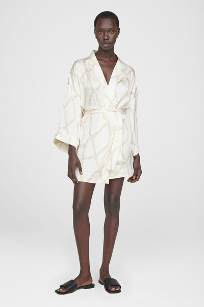 Anine Bing Kara Robe In Cream And Tan Link Print