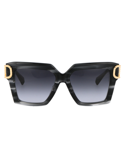 Valentino Uno Square Acetate & Titanium Sunglasses In Translucent Black Swirl - V-light Gold