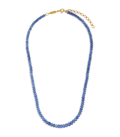 Azlee Yellow Gold And Sapphire Beads Necklace In Blue Multi