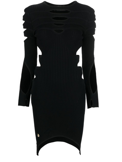 Philipp Plein Cut Out-detail Knitted Mini Dress In Black
