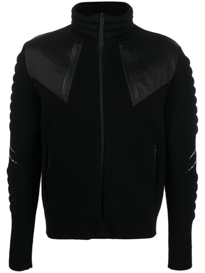 Plein Sport Intarsia-knit Logo Wool-blend Jacket In Black