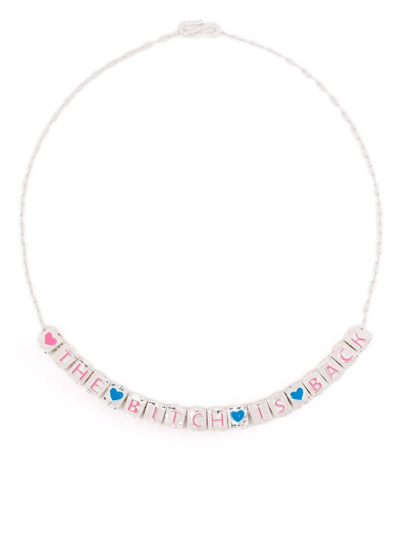 Natasha Zinko Slogan-charm Chain-link Necklace In Silver