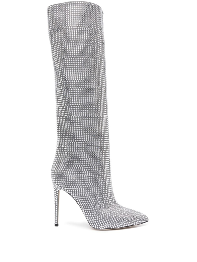 Paris Texas Holly Crystal-embellished Knee Boots In Silver