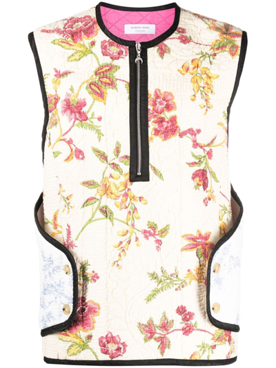 Marine Serre Floral-print Sleeveless Jacket In Neutrals
