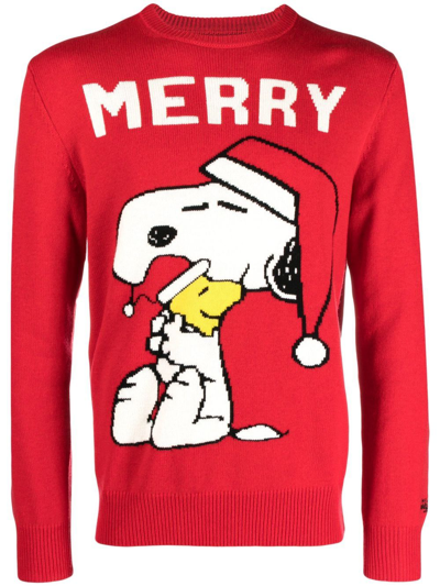 Mc2 Saint Barth Man Red Sweater With Snoopy Print Snoopy - Peanuts Special Edition