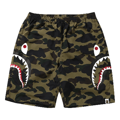 Pre-owned Bape 1st Camo Side Shark Beach Shorts 'green'