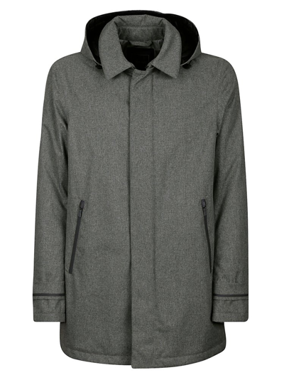 Herno Long Sleeved Hooded Down Jacket In Grey