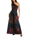 Kay Unger One-shoulder Pleated Jacquard Gown In Pink