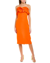 ml Monique Lhuillier Strapless Faille Body-con Midi Dress In Orange