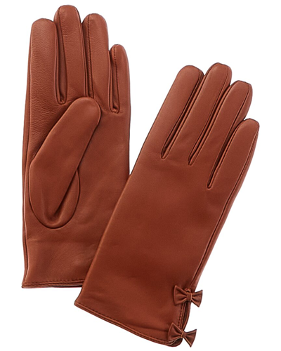 Phenix Bow Cashmere-lined Leather Gloves In Brown