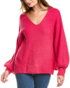 1.state V-neck Balloon Sleeve Lattice Back Rib Knit Sweater In Pink