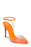 Christian Louboutin Women's Spikoo 100 Pvc Ankle-strap Sandals In Fluo Orange