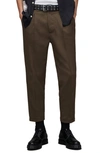 Allsaints Tallis Pleated Cotton & Wool Trousers In Meadow Brown