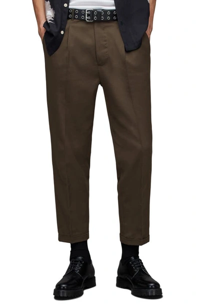 Allsaints Tallis Pleated Cotton & Wool Trousers In Meadow Brown