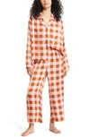 Bp. Satin Pajama Set In Brown Buckthorn Sandy Plaid