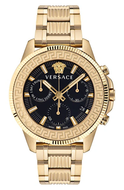 Versace Men's Greca Action Goldtone Stainless Steel Chronograph Watch In Black/gold