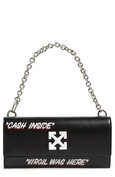 Off-white Jitney Quote Print Leather Wallet On Chain In Black