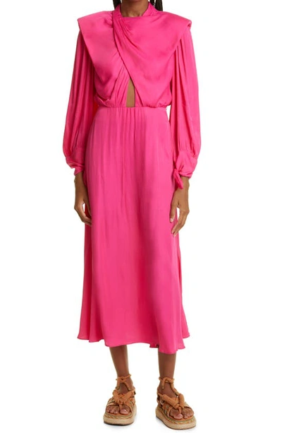 Farm Rio Draped Satin Maxi Dress In Pink