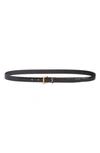 Saint Laurent Ysl Croc-embossed Skinny Belt In Black/bronze